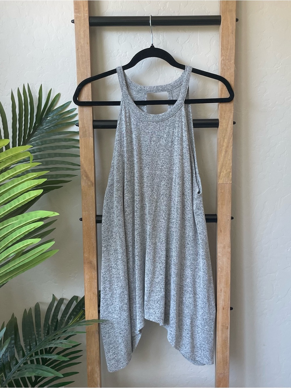 Audrey 3+1 Gray Open Back Tank | Flowy, High Neck, Soft Knit, Casual Layer